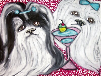 Shih Tzu drinking Martini ACEO PRINT Dog Mini Art Card 2.5X3.5 KSAMS Collectible