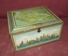  Antique Tin  Advertising Box  Airplane View Manhattan  New York City Art Deco