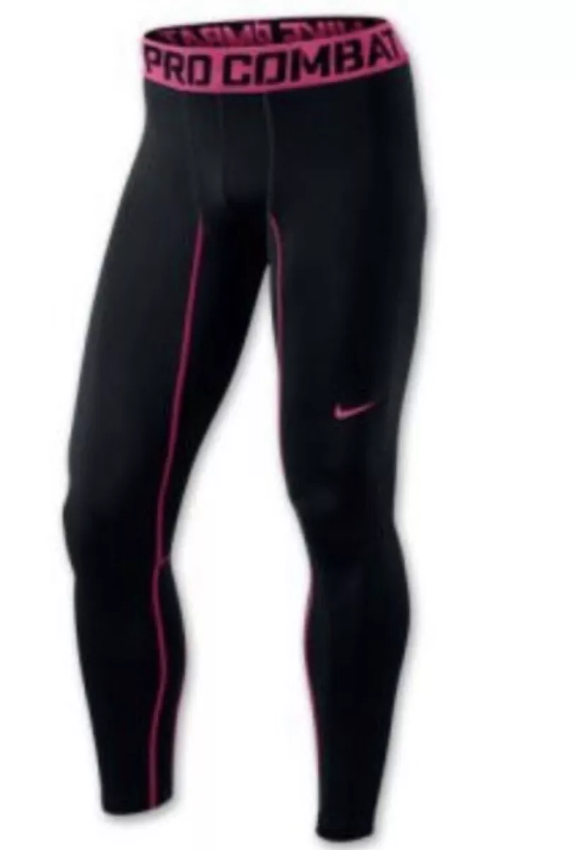 Mens NIKE PRO Combat Pink Black WARM TRAINING TIGHTS Compression Pants  Medium