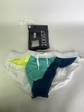 2XIST Rio Swim Brief Swimwear Bottoms Lime Blue Multi Striped Mens Size XL