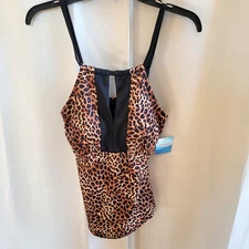 Ruby Ribbon Tankini Size 6 Miami Beach Swim Top Leopard Print Mob Wife Y2K 17496
