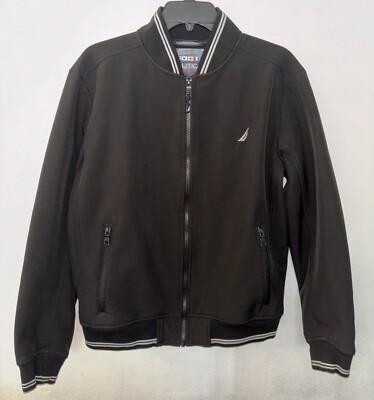 Nautica Men’s Size Medium Bomber Jacket Black Wind Water Resistant Active  Zipper