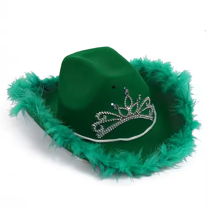 LED Light-Up Western Cowgirl Hat with Tiara Feather Trim  display picture 1