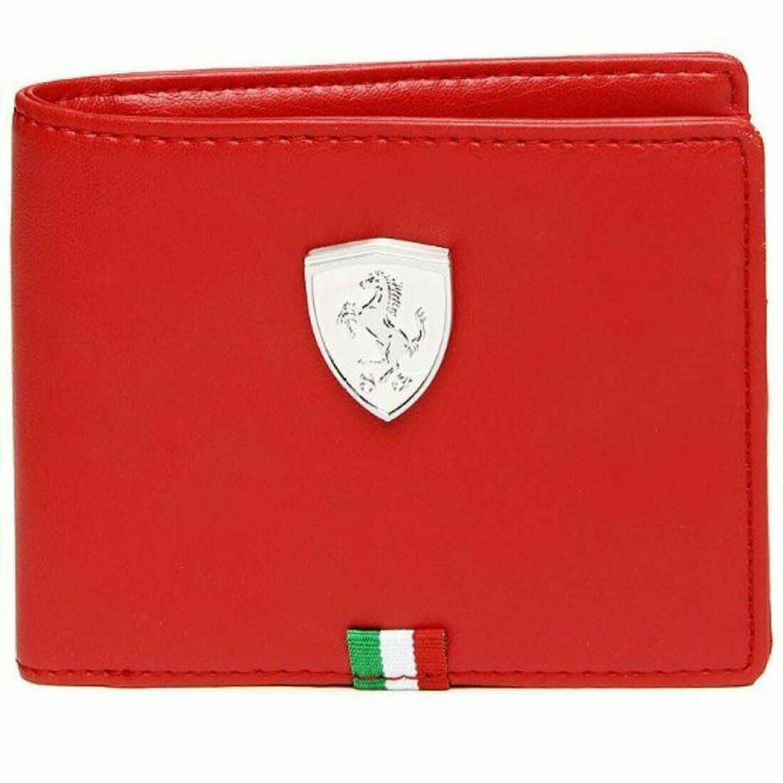 Portefeuille Court Ferrari Homme - Cuir Synthétique Noir, Logo, Pliable, Porte-Cartes/Photos