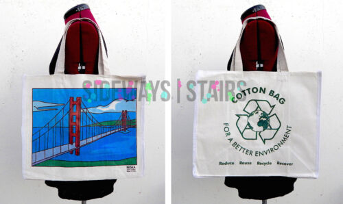 GOLDEN GATE BRIDGE CANVAS TOTE 17.5" San Francisco reusable shopping bag cute - Afbeelding 1 van 9