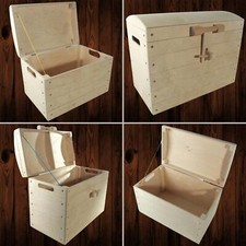 Large Wooden Pirate Chest Treasure Trunk Storage Box Paintable Decorative Wood