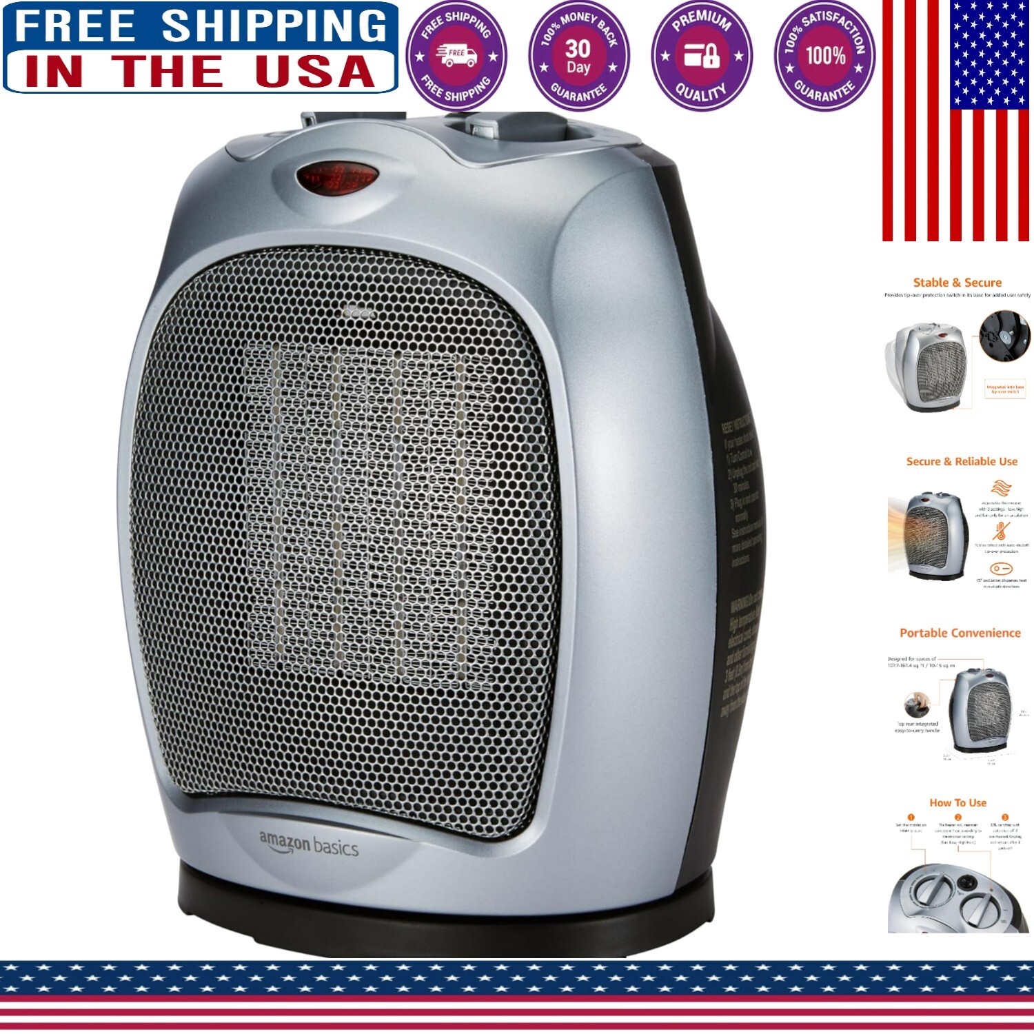 Lightweight Ceramic Heater - Portable 1500W Oscillating Design for Any Room