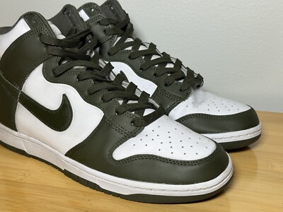 Size 9.5 - Nike Dunk High Khaki Olive Green White Sneakers 