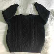 Irish Made Knit Navy Blue 100 Pure Wool Aran Style Sweater Unisex Youth Sz XL