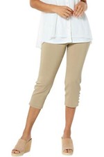 Nina Leonard Tummy Smoothing Crystal-Accented Crop Pant Tan