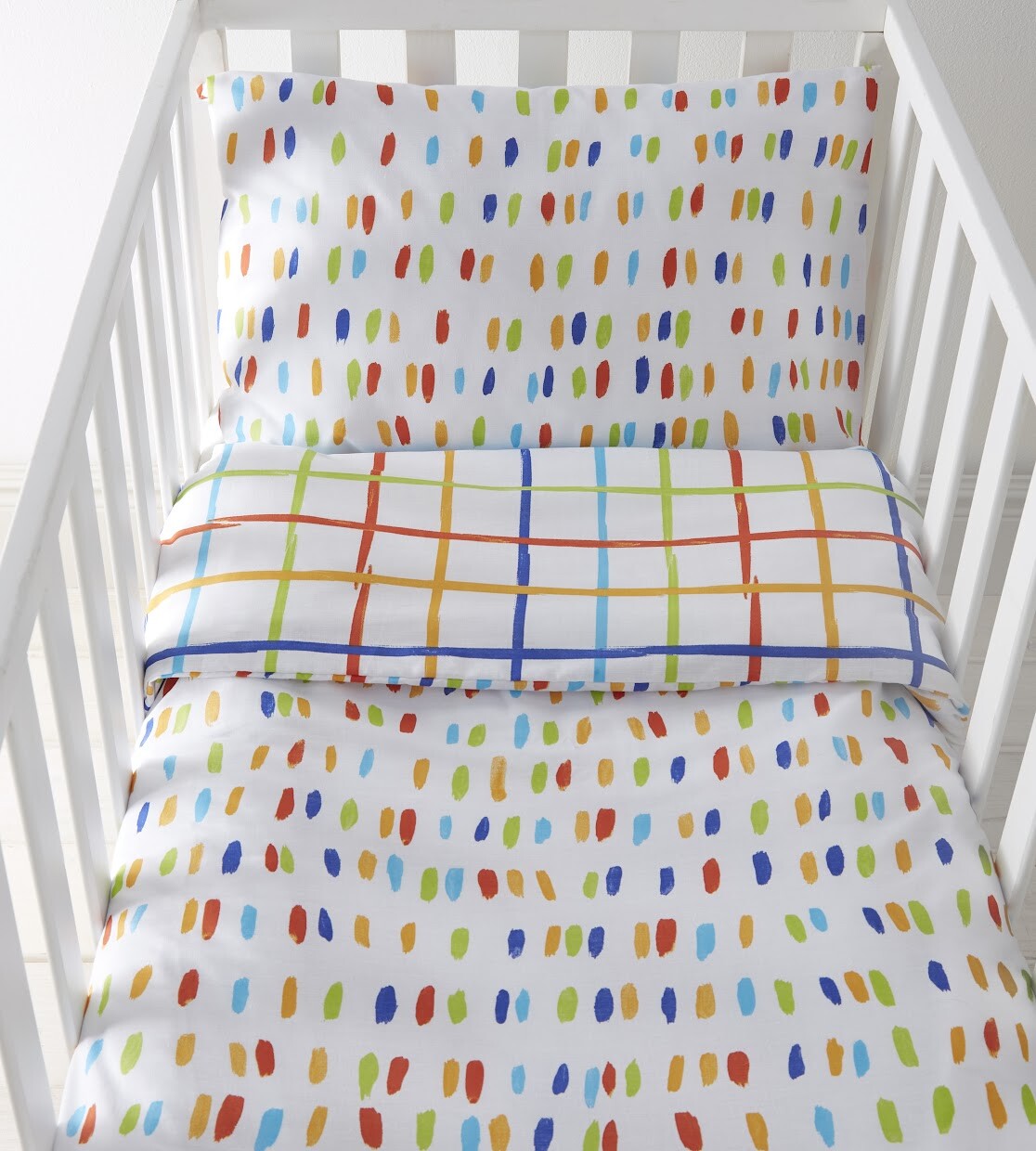 Multicoloured Spots & Check COT Duvet Cover & Pillowcase Set - 90cm x 120cm