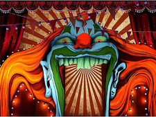 Vinyl 8X6FT Scary Giant Clown Photography Backdrop Red White Stripe Carnival Pho