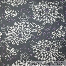 BonEful FABRIC FQ Cotton Quilt Gray White Purple Flower Swirl Garden Cottage Dot
