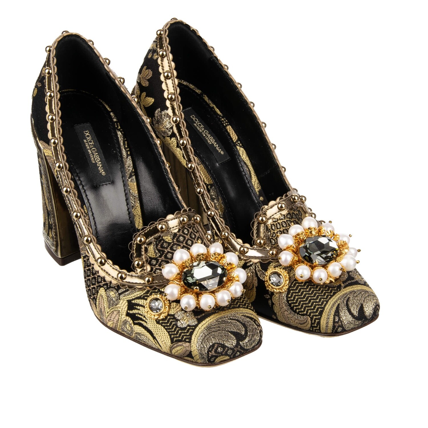 DOLCE & GABBANA Baroque Pumps KEIRA Pearls Crystals Gold Black 36.5 US 6.5 12000