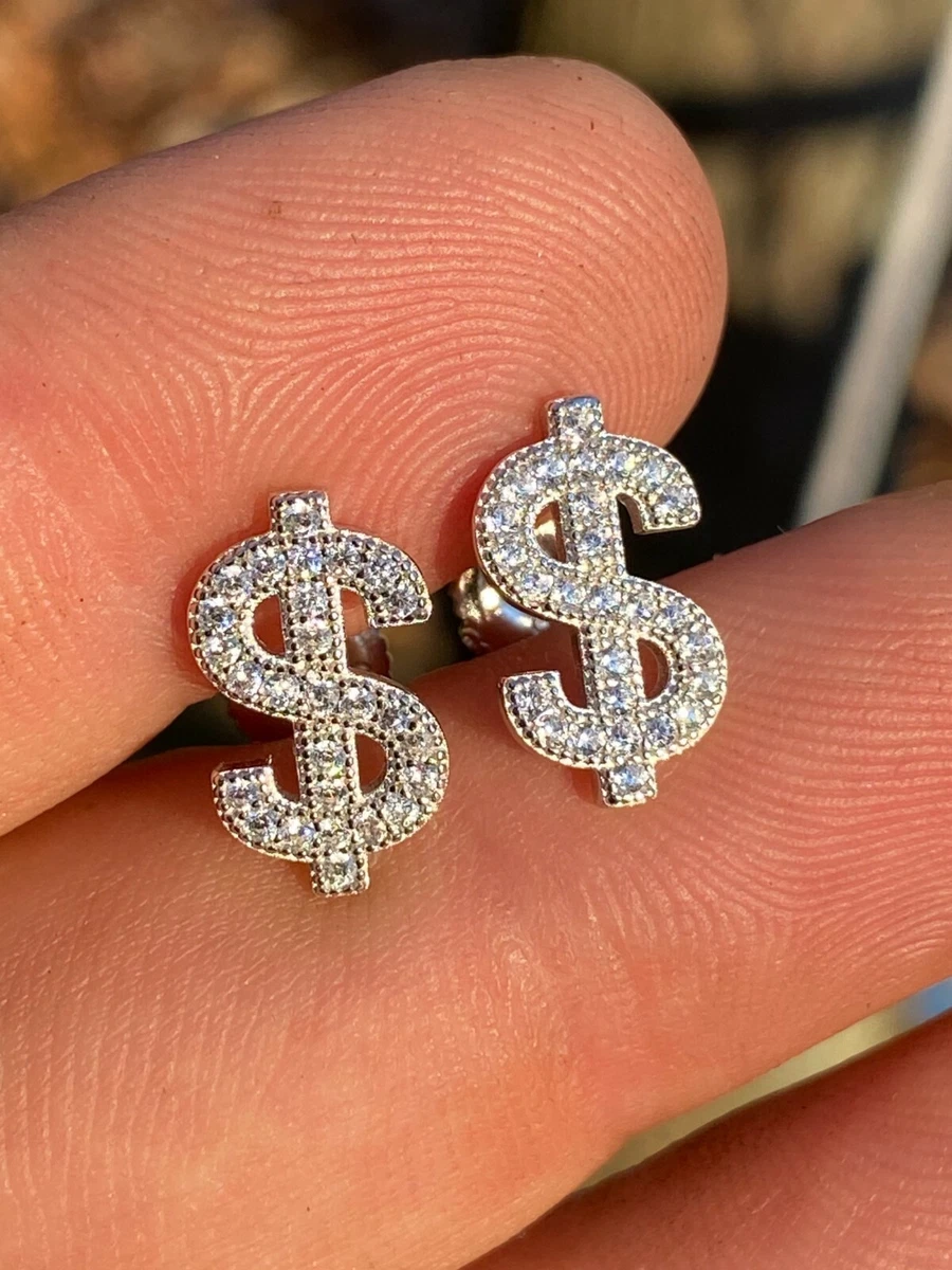Real 925 Sterling Silver Men Ladies Dollar Sign Money Earrings