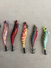 Egi 10 Pcs Multicolor Squid Baits with Holder & Bag Used