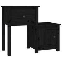 Nachttisch Schwarz 79,5X38X65,5 Cm Massivholz Kiefer