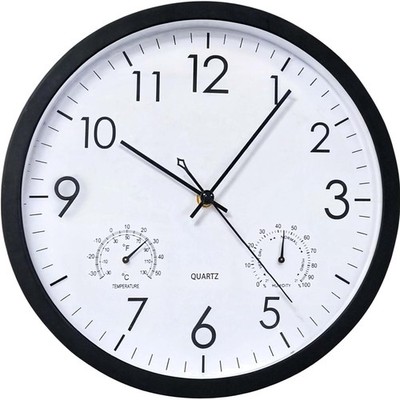 Wanduhr 30cm Quarz schwarz Temperatur Feuchtigkeitsmesser Innen Außen