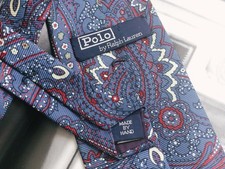 POLO RALPH LAUREN Vintage 90’s Made In USA Western Blue Paisley Silk Tie