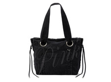 PINK Canvas Tote Bag Flat Bottom Laptop Tote Tassel Zip Closure - Black