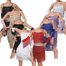 Womens Costume Tango Outfits Cropped Dancewear Ballroom Dance Cha-cha Tiered