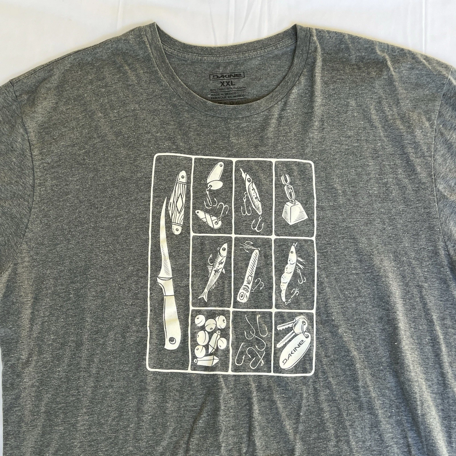 Hawaiian Fishing Shirt 2XL Gray Da Kine Lure Spoon Lead Oahu Maui Kauai 3027