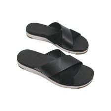 UGG Sandal Shoe Kari Black Leather Slip-on Women Sz 8 1.25" Heel Comfort 1090383