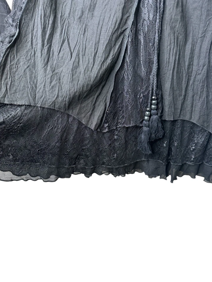 Falda midi de encaje en capas Pretty Angel negra talla pequeña mezcla de lino caprichoso Foto 4 de 4