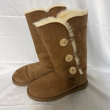 UGG Bailey Button Boots Triplet Tall Chestnut Sheepskin Womens 9