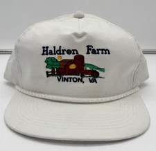 Vintage SnapBack Hat Haldren Farm Vinton,VA Youngan Hat Co. White 1990s