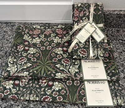 William Morris & Co Set Of 8 Placemats & 8 Napkins Hyacinth Green 100% Cotton
