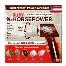Ruby Horsepower Power Scrubber Hand Held Cordless Cleaner Multiple Brushes
