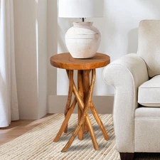 11.8" Teak Side Table | Wood Plant Stand | Stick Leg Teak Stool | Accent Tabl...
