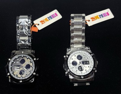 (2) SKMEI Men s Quartz Watches LED Digital Steel Wristwatch 1-Silver 1-Black New