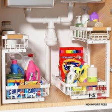 Under Sink Organizer 2 Pack, 2 Tier Slide Out Large Capacity Height White