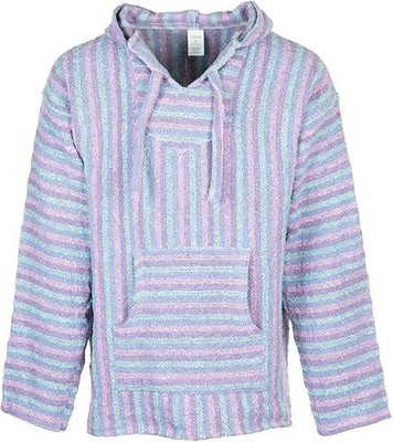 Poncho Hoodie Beach Baja Mexikanischer Pullover XXL Blau Rosa