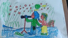 Priceless autographed crayon drawing made by Cameron Hiller