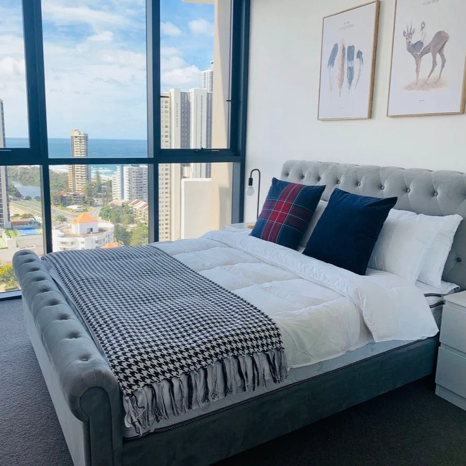 ROYAL Velvet Upholstery Bed Frame/Wood Legs/Queen/ King - image 2 of 4