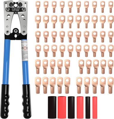 Battery Cable Lug Crimping Tool for AWG10-1/0, Wire Terminal Crimper with 60Pcs