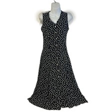 Vintage Novelty Sun Hat Print Scalloped Button Down Maxi Dress Lace Up Back 27"W