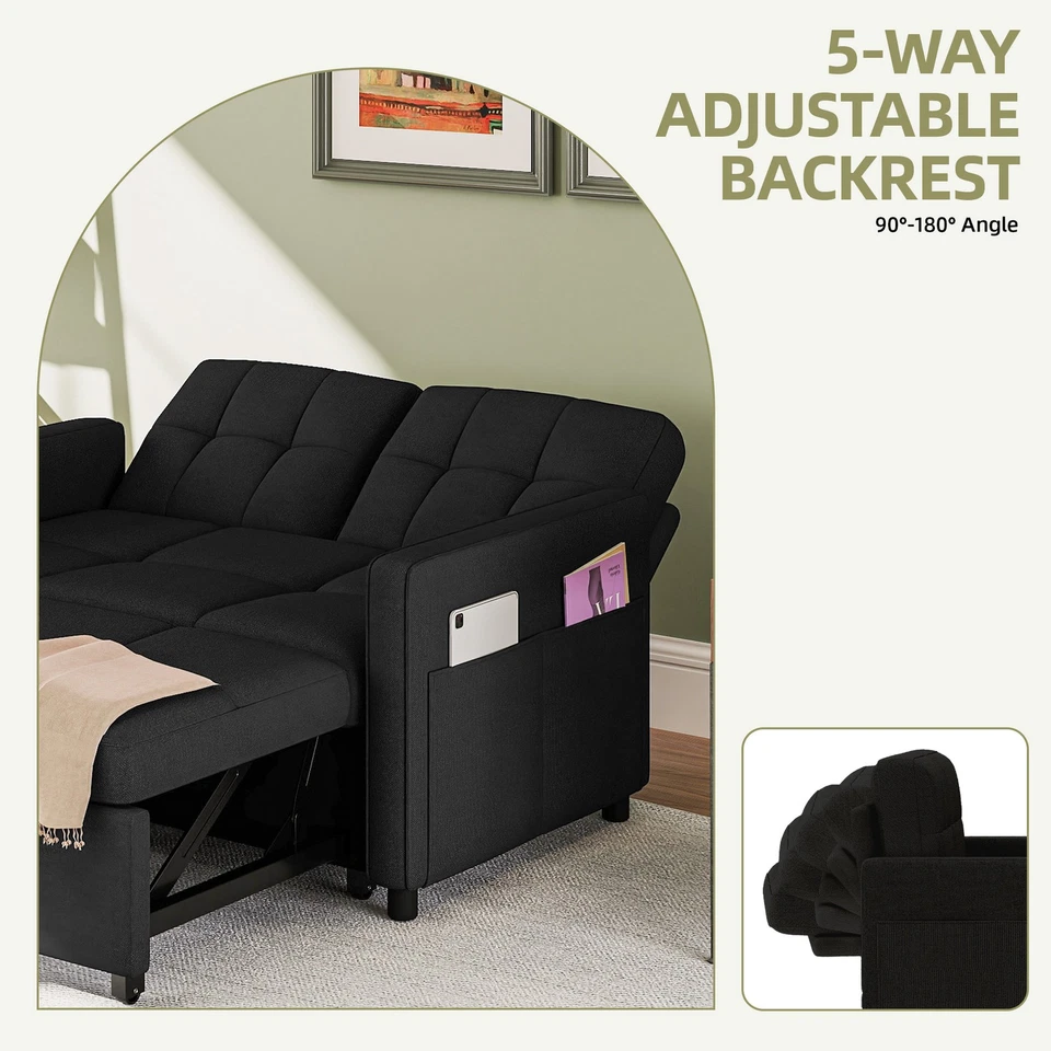 Sofá cama 3 en 1 convertible de 55" futón extraíble marco de metal ahorro de espacio Foto 3 de 4