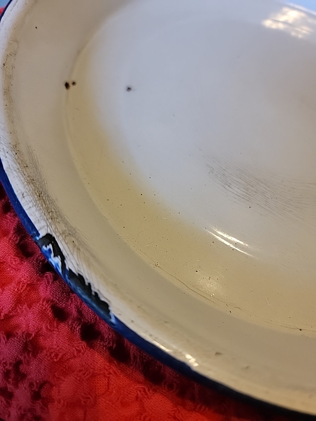 Antique Blue White Swirl Enamelware Granite Graniteware Pie Plate Super Cond 10"