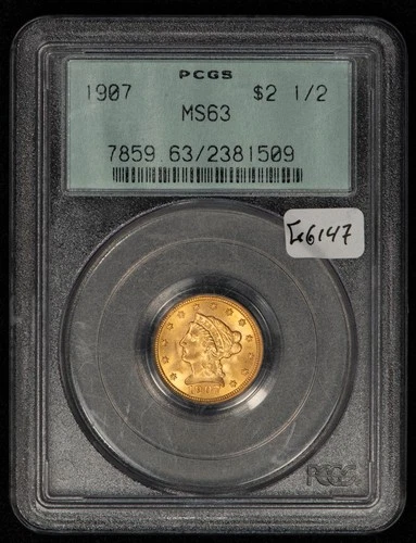 1907 G$2.50 Liberty Head Gold Quarter Eagle - OGH PCGS MS 63 - SKU-G6147