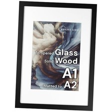 23.4x33.1 Solid Wood Poster Frame, White Mat for A2 16.5x23.4 Image, A1 Black