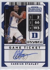 2020 Contenders Draft Picks Game Ticket Blue 82/99 Cassius Stanley #99 Auto 00y3
