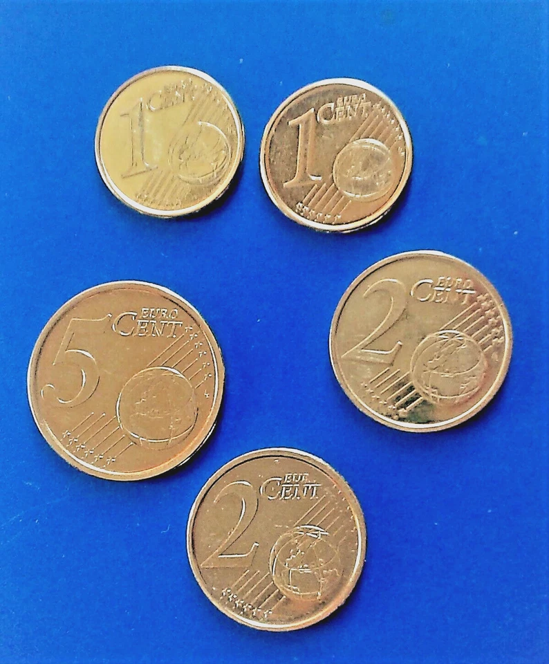 Lot EURO de 1 -2 - 5 centimes PLAQUE OR (voir détail) (B20 31) - Photo 2/2