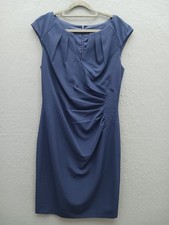 Adrianna Papell Women 8 Dress Navy Solid Cap Sleeve V-Neck Wrap Business Knee