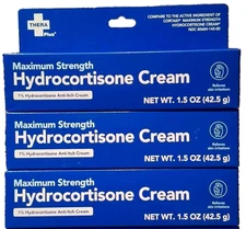 3 X Thera Plus Maximum Strength Hydrocortisone Cream Anti-Itch Cream 1.5 oz Each