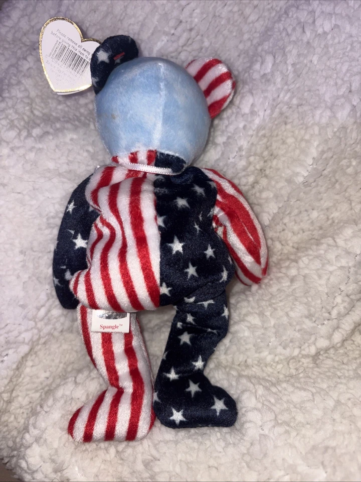 Gorro Spangle Ty Baby Patriortic America Bear MWMT DOB 14 de julio de 1999 con cara azul Foto 3 de 4