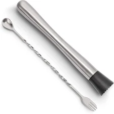 10 Inch Stainless Steel Cocktail Muddler and Mixing Spoon Home Bar Tool